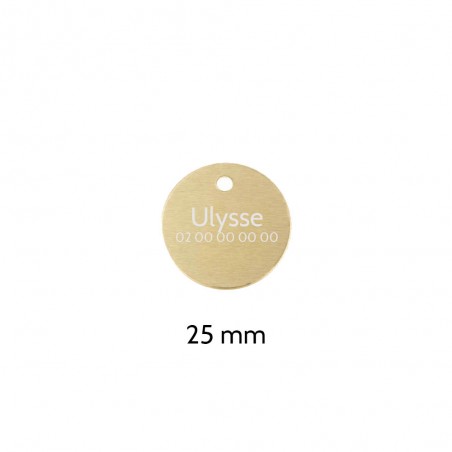 Petite médaille ronde Or pour chien et chat à personnaliser sur 1 à 2 lignes - Diamètre 25 mm