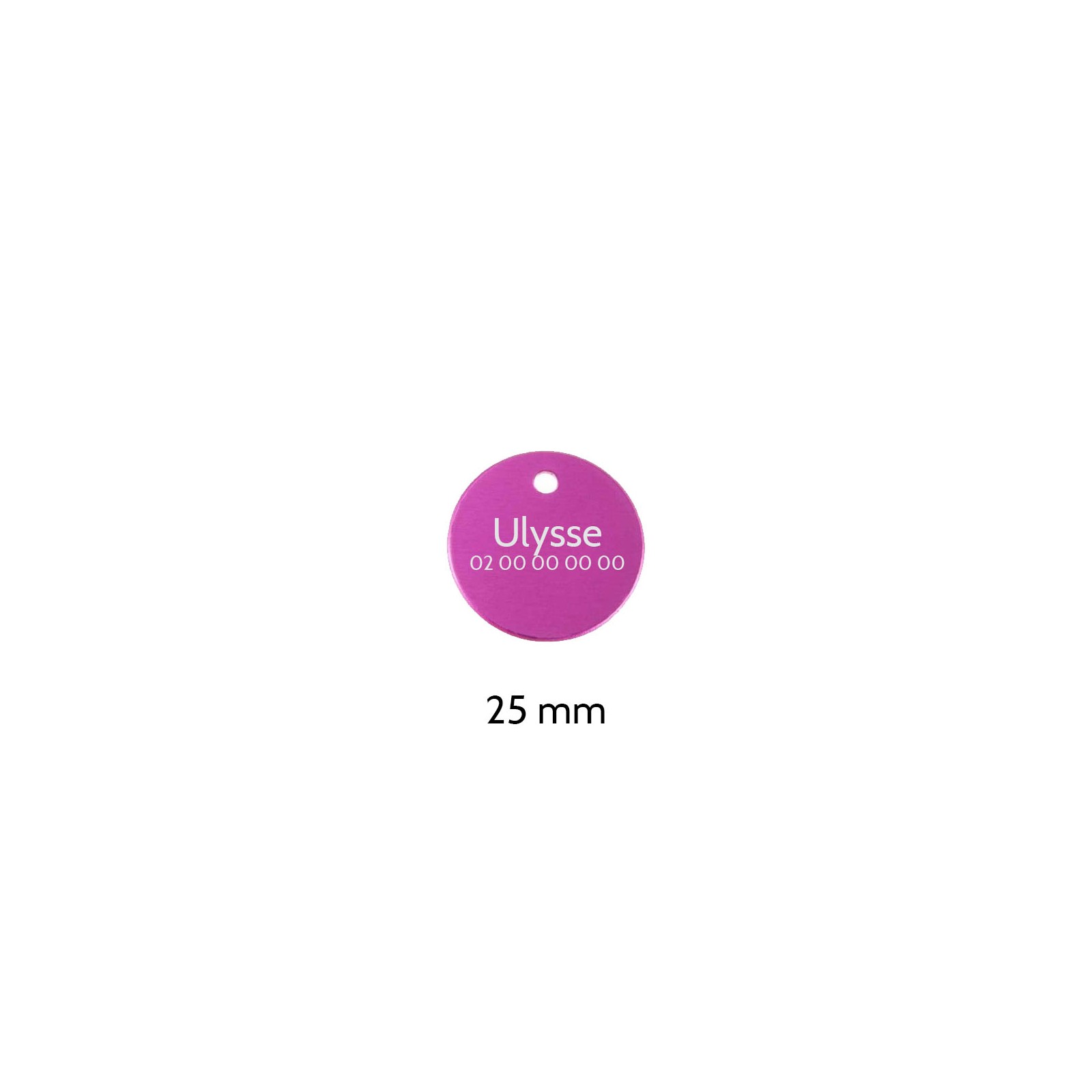 Petite médaille ronde Rose pour chien et chat à personnaliser sur 1 à 2 lignes - Diamètre 25 mm