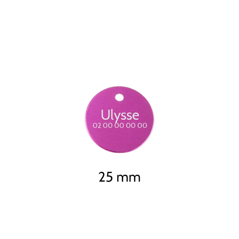 Small round Pink medal for dogs and cats to personalize on 1 to 2 lines - Diameter 25 mm Small round Pink medal for dogs and cats to personalize on 1 to 2 lines - Diameter 25 mm