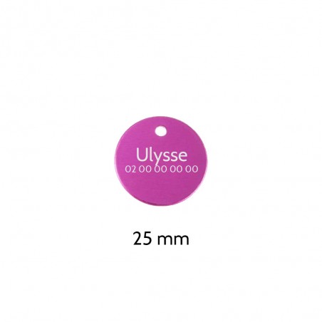 Petite médaille ronde Rose pour chien et chat à personnaliser sur 1 à 2 lignes - Diamètre 25 mm