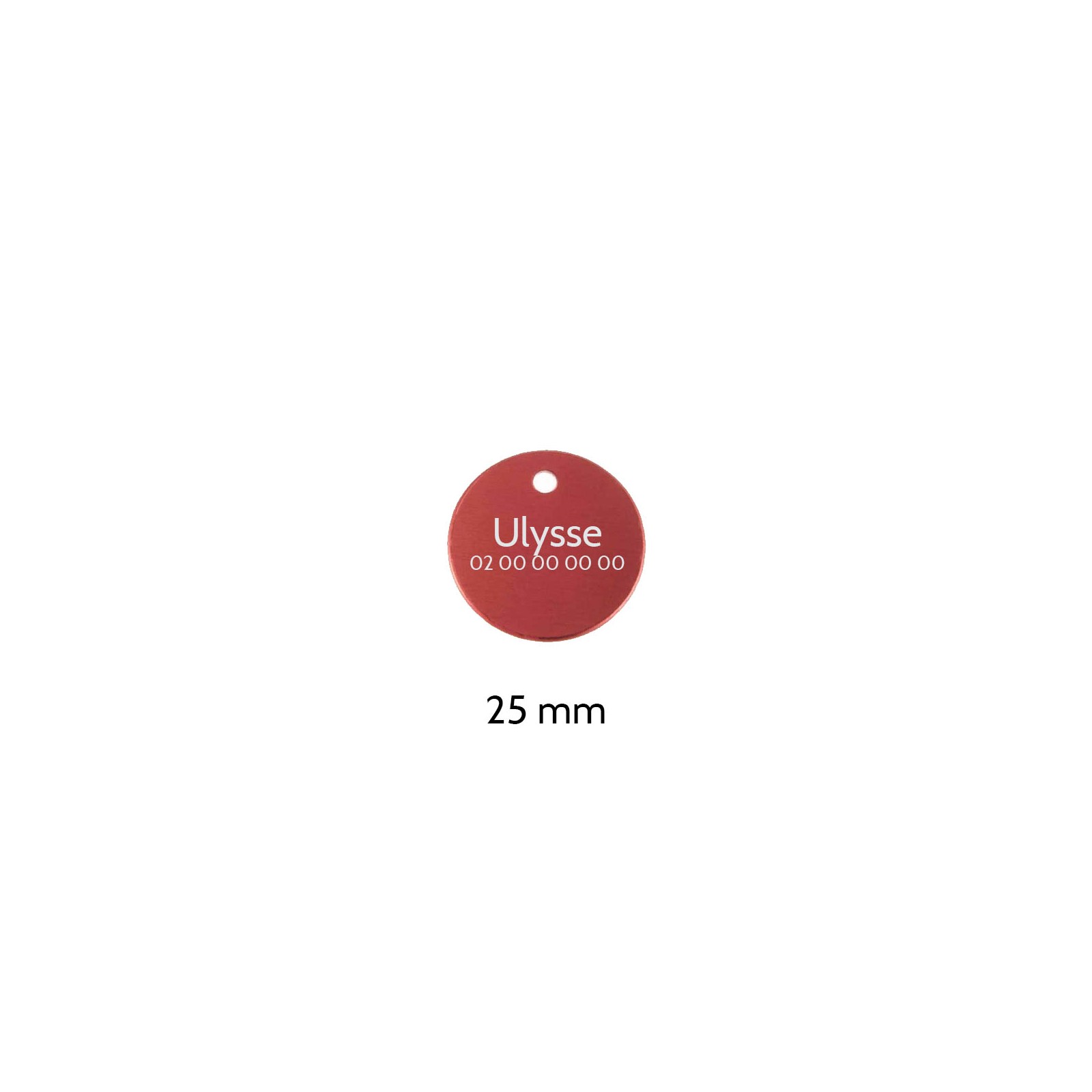 Small round Red medal for dogs and cats to personalize on 1 to 2 lines - Diameter 25 mm