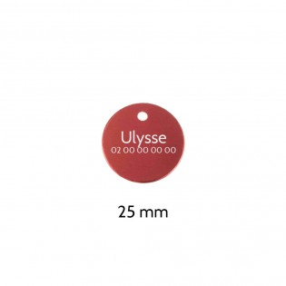 Small round Red medal for dogs and cats to personalize on 1 to 2 lines - Diameter 25 mm