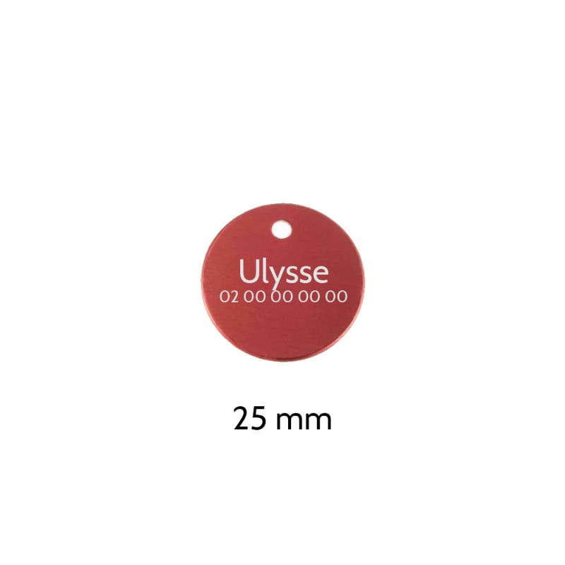 Small round Red medal for dogs and cats to personalize on 1 to 2 lines - Diameter 25 mm Small round Red medal for dogs and cats to personalize on 1 to 2 lines - Diameter 25 mm