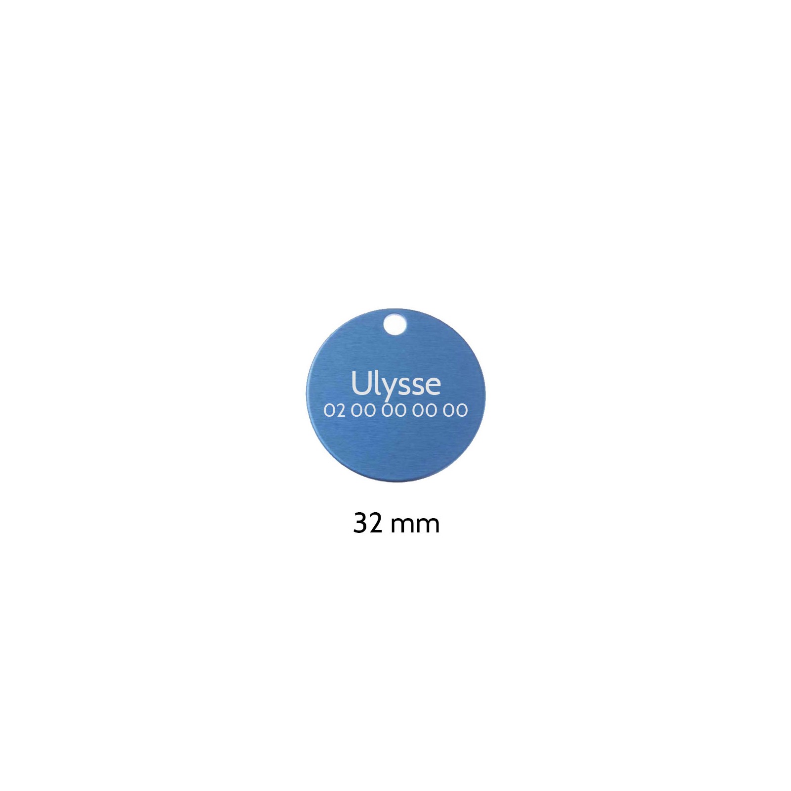Large round Blue medal for dogs and cats with personalized engraving 1 to 2 lines - Diameter 32 mm