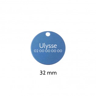 Large round Blue medal for dogs and cats with personalized engraving 1 to 2 lines - Diameter 32 mm