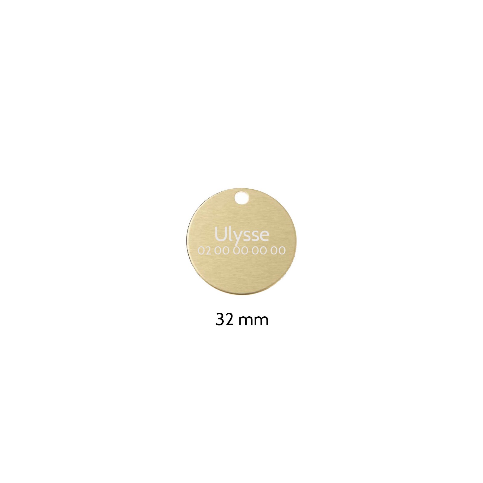 Grande médaille ronde Or pour chien et chat avec gravure personnalisée 1 à 2 lignes - Diamètre 32 mm