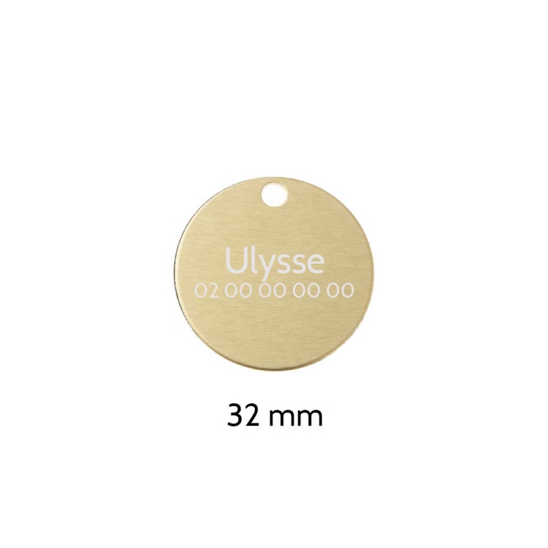 Grande médaille ronde Or pour chien et chat avec gravure personnalisée 1 à 2 lignes - Diamètre 32 mm Grande médaille ronde Or pour chien et chat avec gravure personnalisée 1 à 2 lignes - Diamètre 32 mm