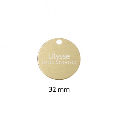 Grande médaille ronde Or pour chien et chat avec gravure personnalisée 1 à 2 lignes - Diamètre 32 mm