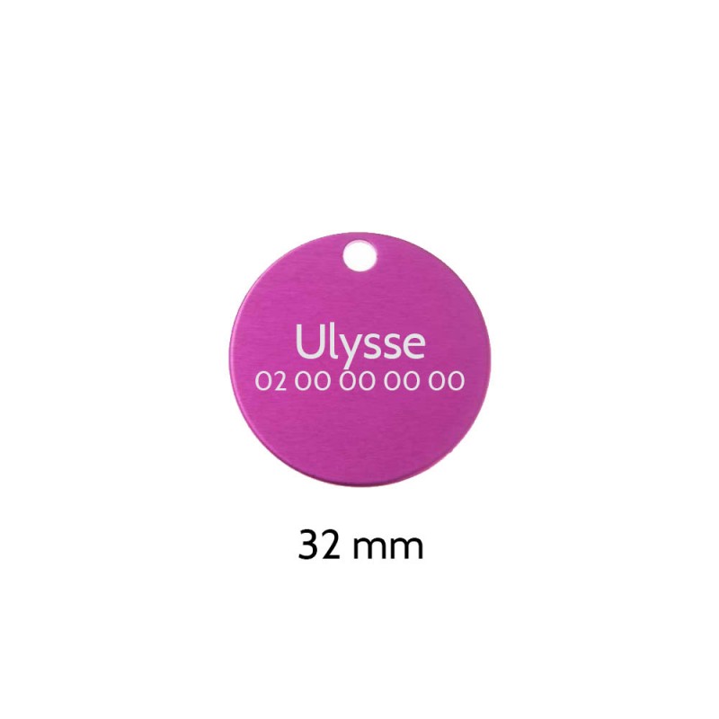 Grande médaille ronde Rose pour chien et chat avec gravure personnalisée 1 à 2 lignes - Diamètre 32 mm Grande médaille ronde Rose pour chien et chat avec gravure personnalisée 1 à 2 lignes - Diamètre 32 mm