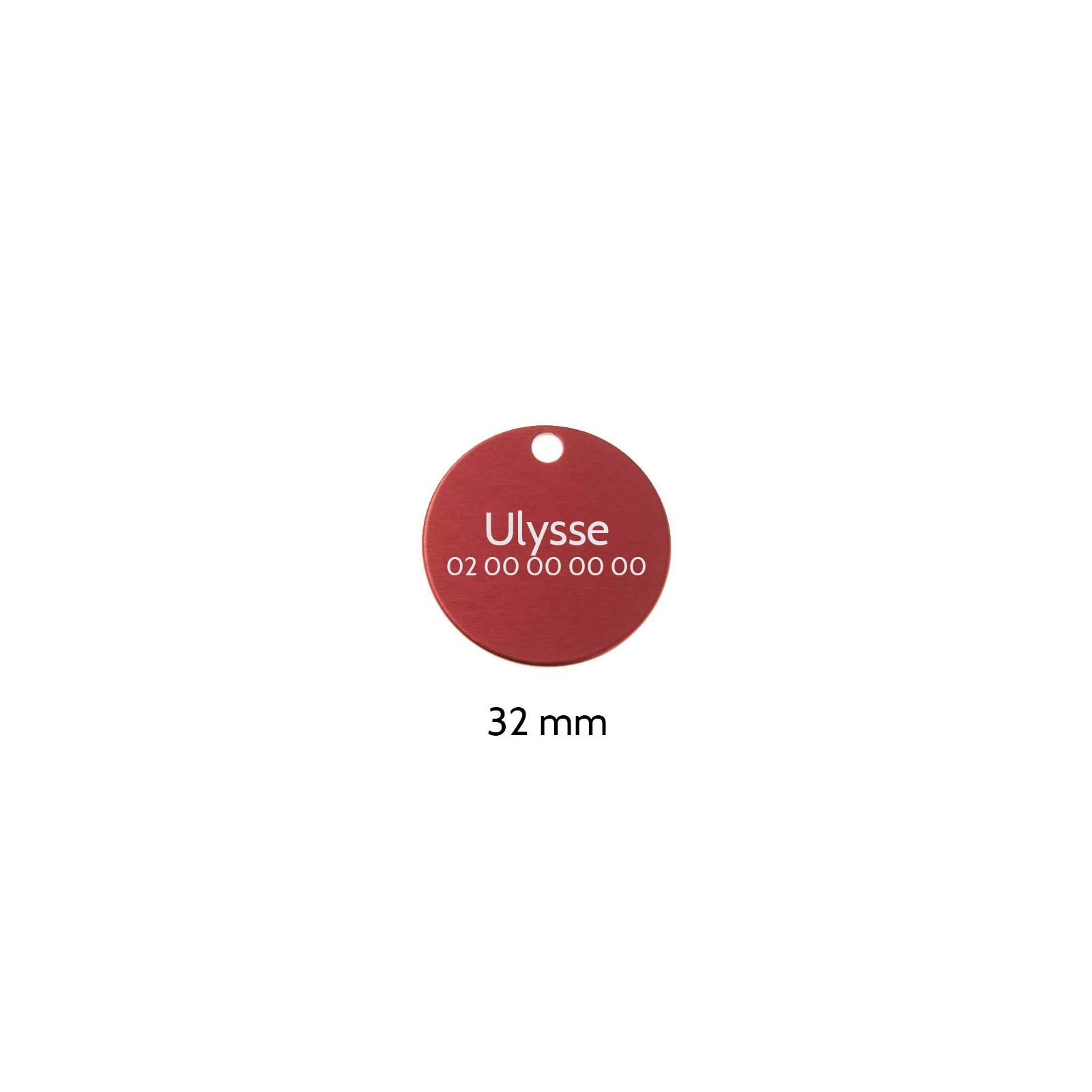 Large round red medal for dogs and cats with personalized engraving 1 to 2 lines - Diameter 32 mm