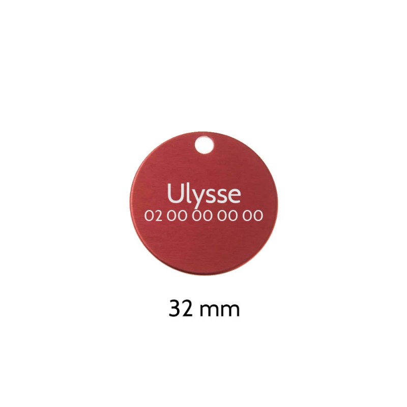 Grande médaille ronde Rouge pour chien et chat avec gravure personnalisée 1 à 2 lignes - Diamètre 32 mm