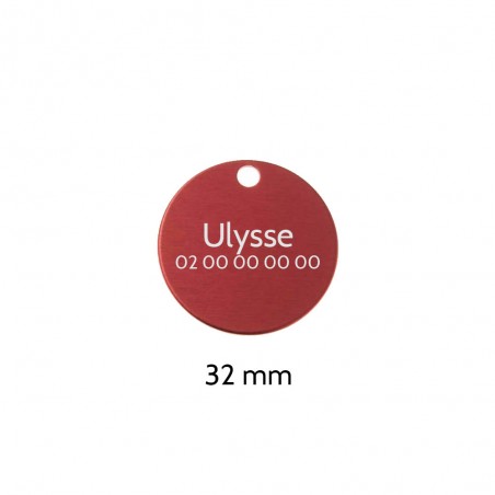 Large round red medal for dogs and cats with personalized engraving 1 to 2 lines - Diameter 32 mm