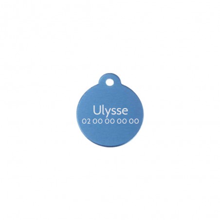 Classic Blue round medallion for dog or cat to personalize by engraving - 1 to 2 lines - Diameter 27 mm