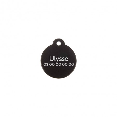Classic Black round medallion for dog or cat to personalize by engraving - 1 to 2 lines - Diameter 27 mm