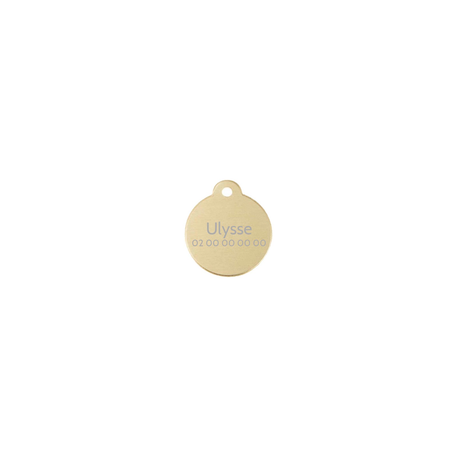 Médaillon rond Classic Or pour chien ou chat à personnaliser par gravure - 1 à 2 lignes - Diamètre 27 mm
