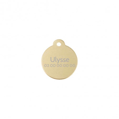 Médaillon rond Classic Or pour chien ou chat à personnaliser par gravure - 1 à 2 lignes - Diamètre 27 mm