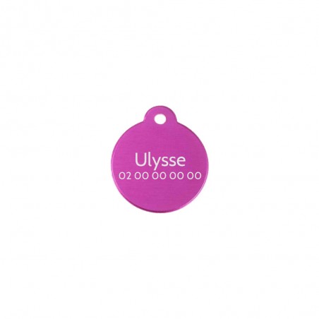 Médaillon rond Classic Rose pour chien ou chat à personnaliser par gravure - 1 à 2 lignes - Diamètre 27 mm