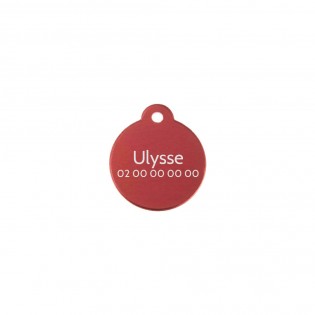 Classic Red round medallion for dog or cat to personalize by engraving - 1 to 2 lines - Diameter 27 mm