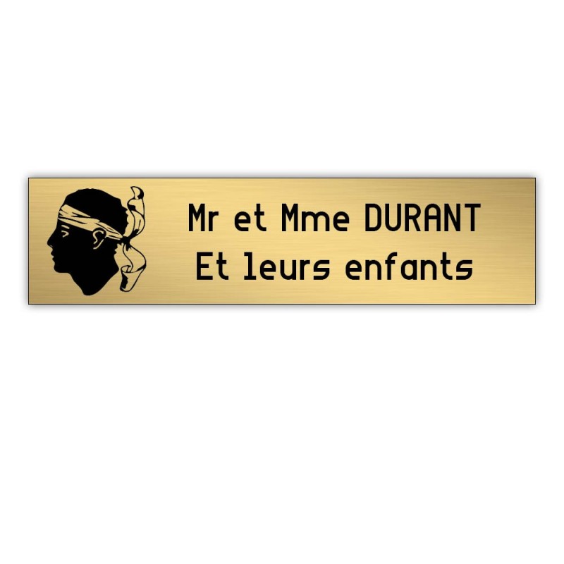 Plaque boite aux lettres Decayeux CORSE (100x25mm) or brossé lettres noires - 2 lignes