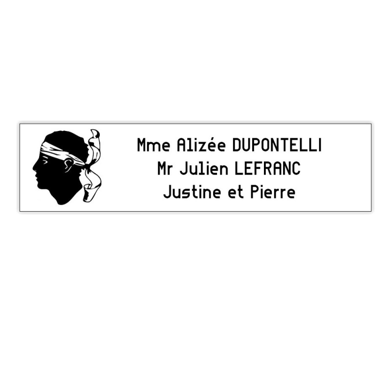 Plaque boite aux lettres Decayeux CORSE (100x25mm) blanche lettres noires - 3 lignes