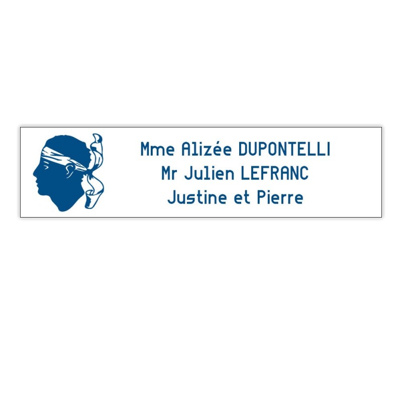 Plaque boite aux lettres Decayeux CORSE (100x25mm) blanche lettres bleues - 3 lignes Plaque boite aux lettres Decayeux CORSE (100x25mm) blanche lettres bleues - 3 lignes