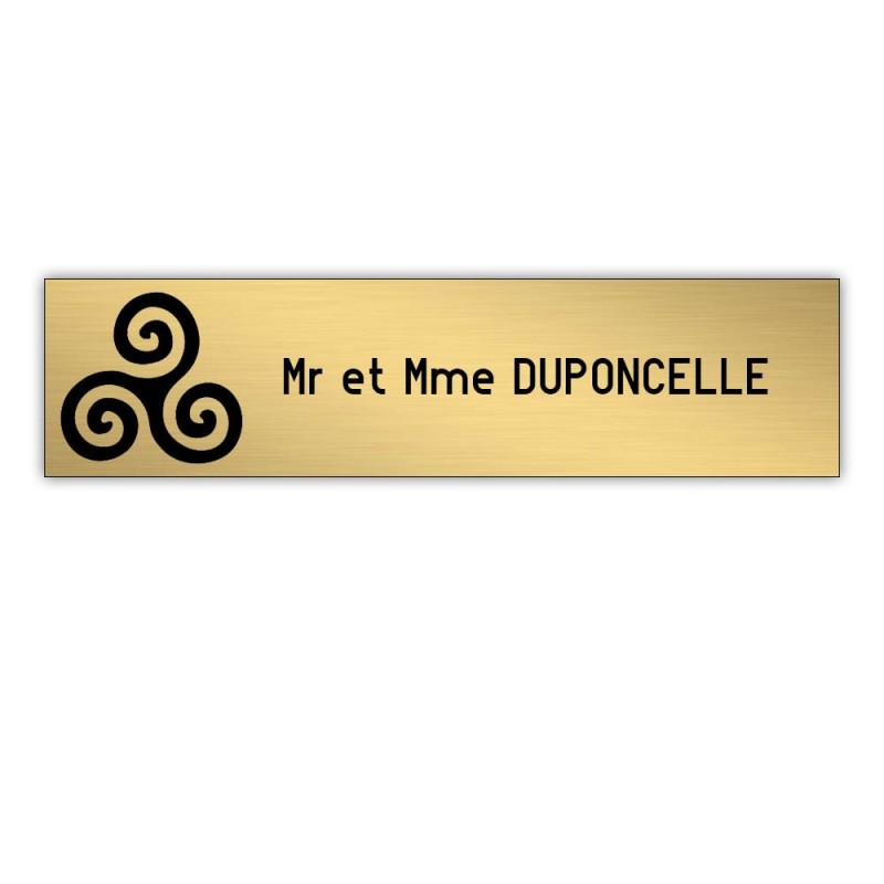 Plaque boite aux lettres Decayeux TRISKELL (100x25mm) or brossé lettres noires - 1 ligne Plaque boite aux lettres Decayeux TRISKELL (100x25mm) or brossé lettres noires - 1 ligne