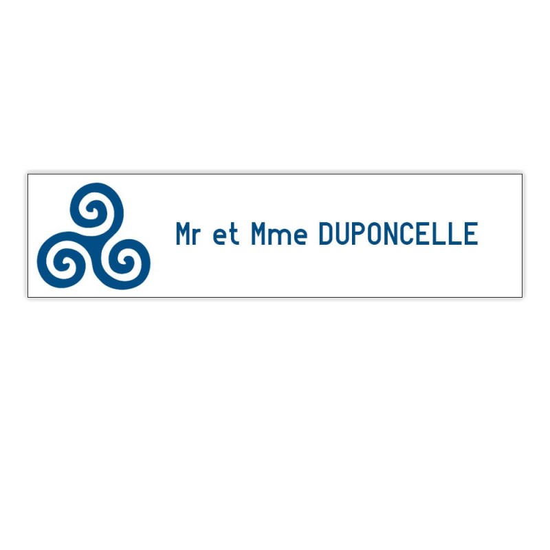Plaque boite aux lettres Decayeux TRISKELL (100x25mm) blanche lettres bleues - 1 ligne Plaque boite aux lettres Decayeux TRISKELL (100x25mm) blanche lettres bleues - 1 ligne