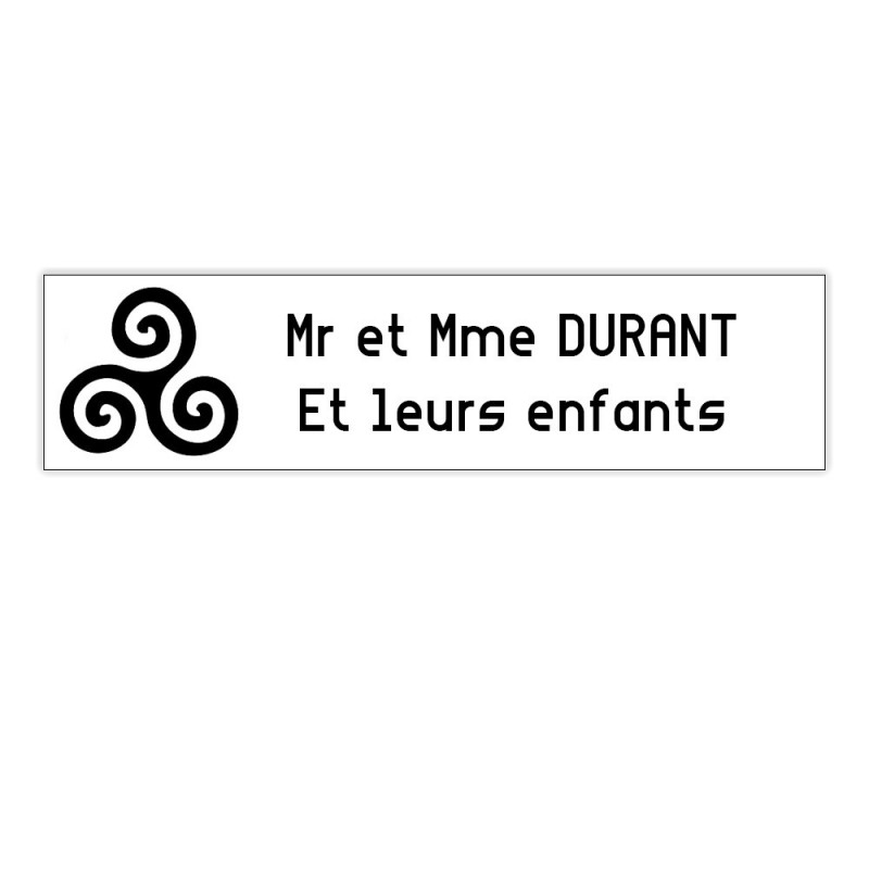 Plaque boite aux lettres Decayeux TRISKELL (100x25mm) blanche lettres noires - 2 lignes Plaque boite aux lettres Decayeux TRISKELL (100x25mm) blanche lettres noires - 2 lignes