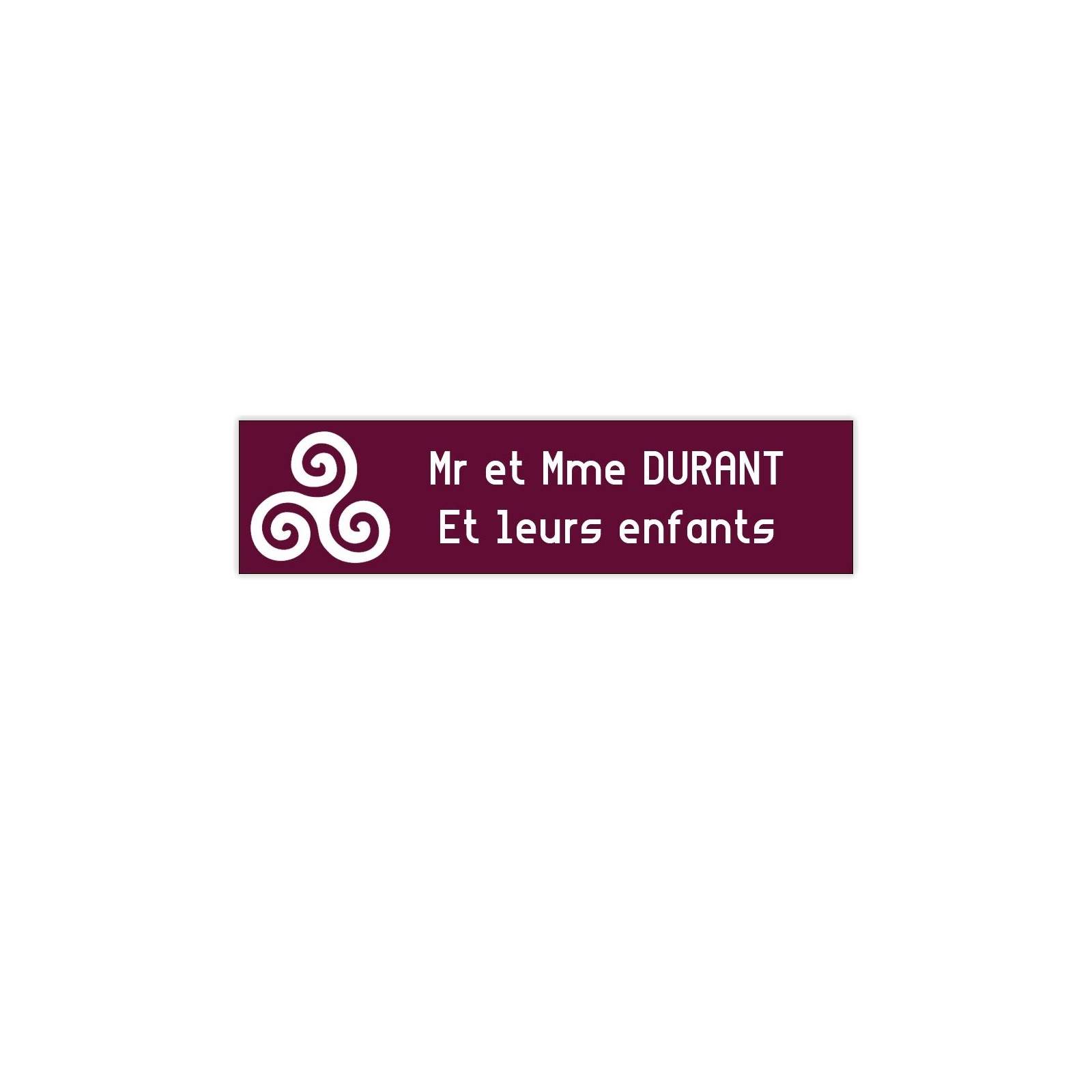 Plaque boite aux lettres Decayeux TRISKELL (100x25mm) bordeaux lettres blanches - 2 lignes