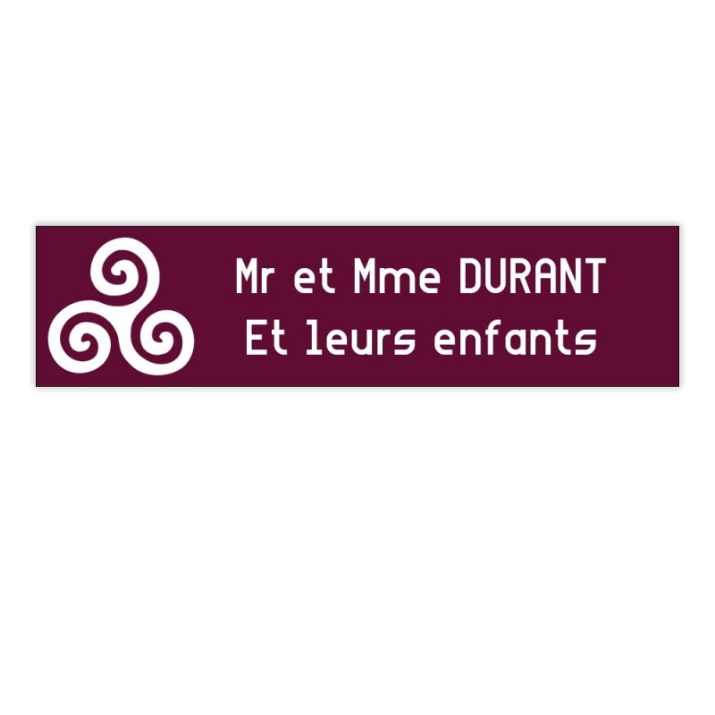 Plaque boite aux lettres Decayeux TRISKELL (100x25mm) bordeaux lettres blanches - 2 lignes Plaque boite aux lettres Decayeux TRISKELL (100x25mm) bordeaux lettres blanches - 2 lignes