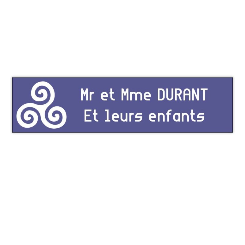 Plaque boite aux lettres Decayeux TRISKELL (100x25mm) violette lettres blanches - 2 lignes