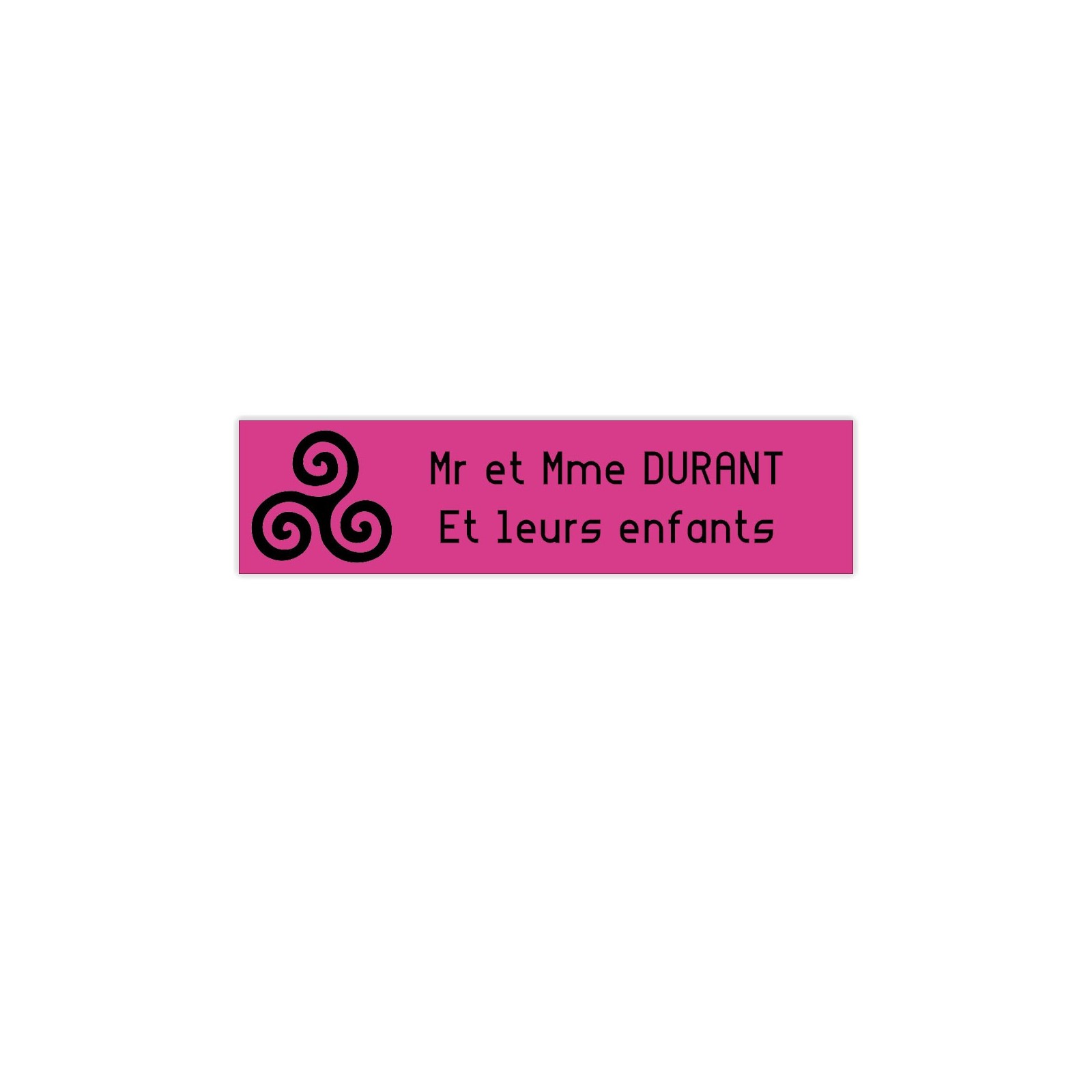 Plaque boite aux lettres Decayeux TRISKELL (100x25mm) rose lettres noires - 2 lignes