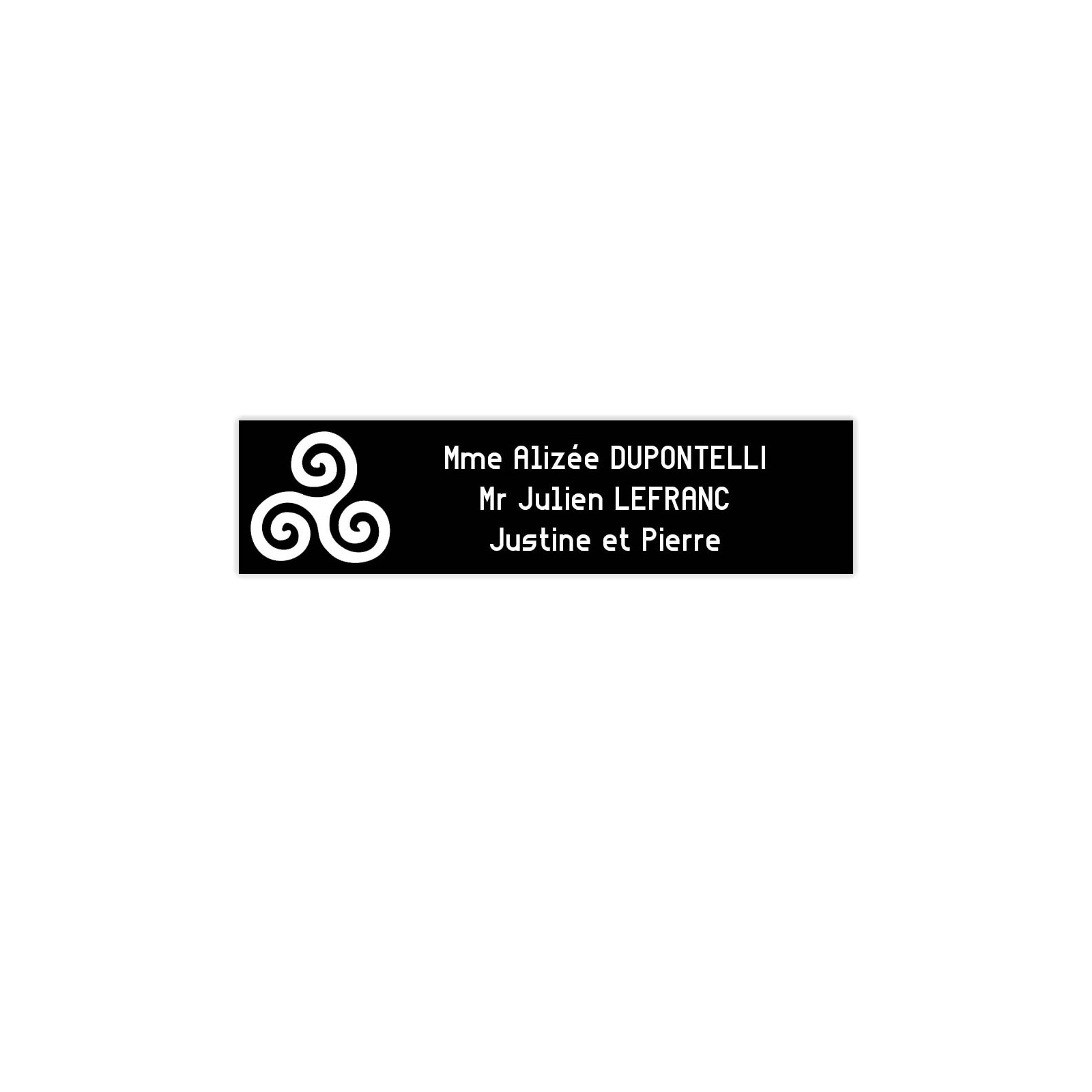 Plaque boite aux lettres Decayeux TRISKELL (100x25mm) noire lettres blanches - 3 lignes