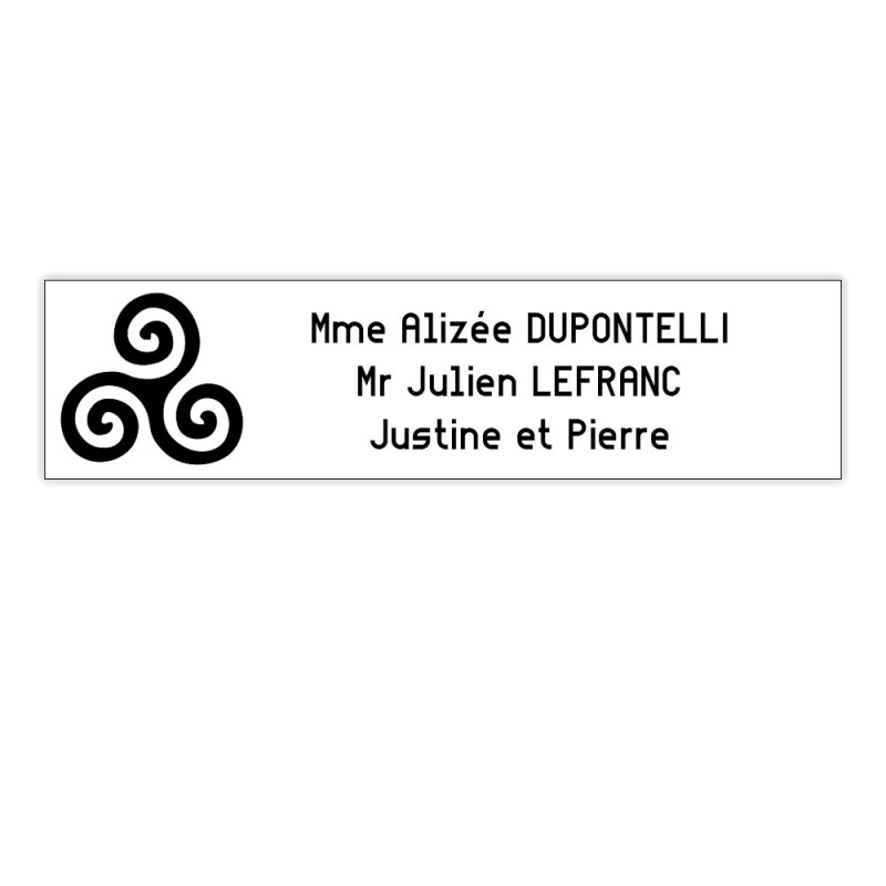 Plaque boite aux lettres Decayeux TRISKELL (100x25mm) blanche lettres noires - 3 lignes