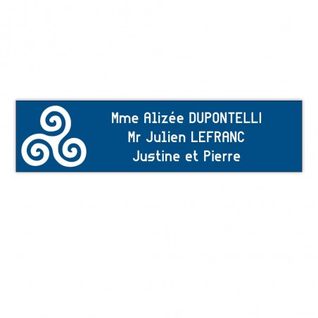 Plaque boite aux lettres Decayeux TRISKELL (100x25mm) bleue lettres blanches - 3 lignes