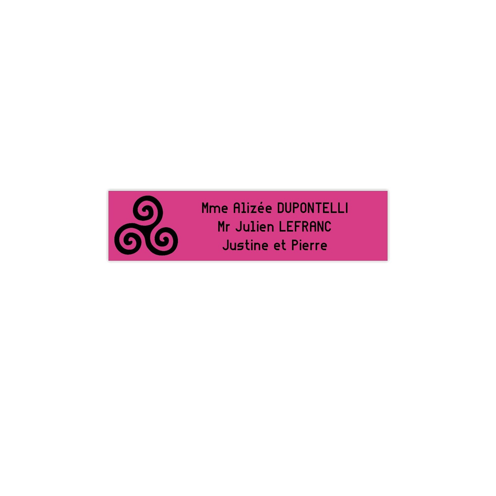 Plaque boite aux lettres Decayeux TRISKELL (100x25mm) rose lettres noires - 3 lignes