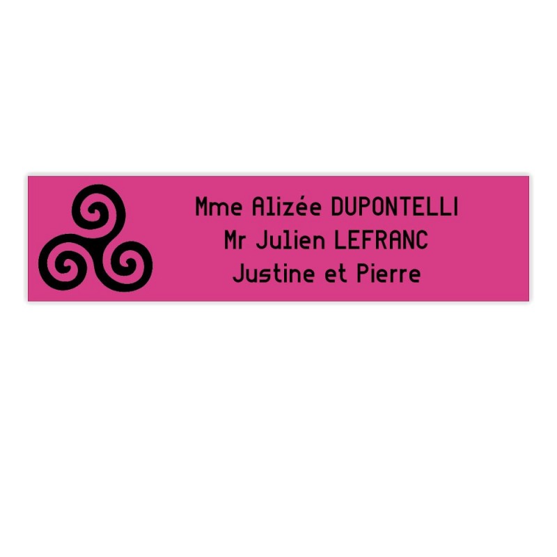 Plaque boite aux lettres Decayeux TRISKELL (100x25mm) rose lettres noires - 3 lignes