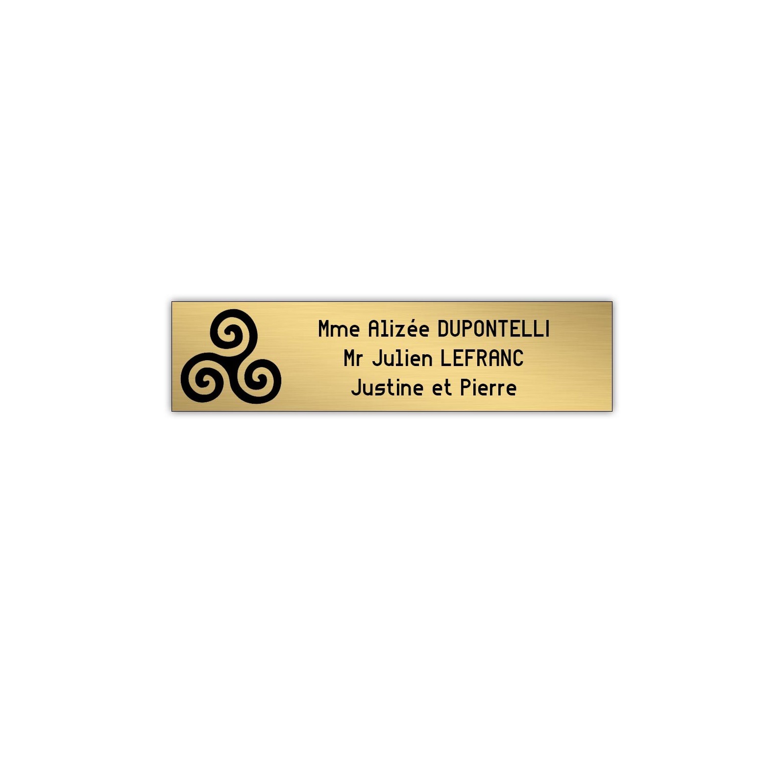 Plaque boite aux lettres Decayeux TRISKELL (100x25mm) or brossé lettres noires - 3 lignes