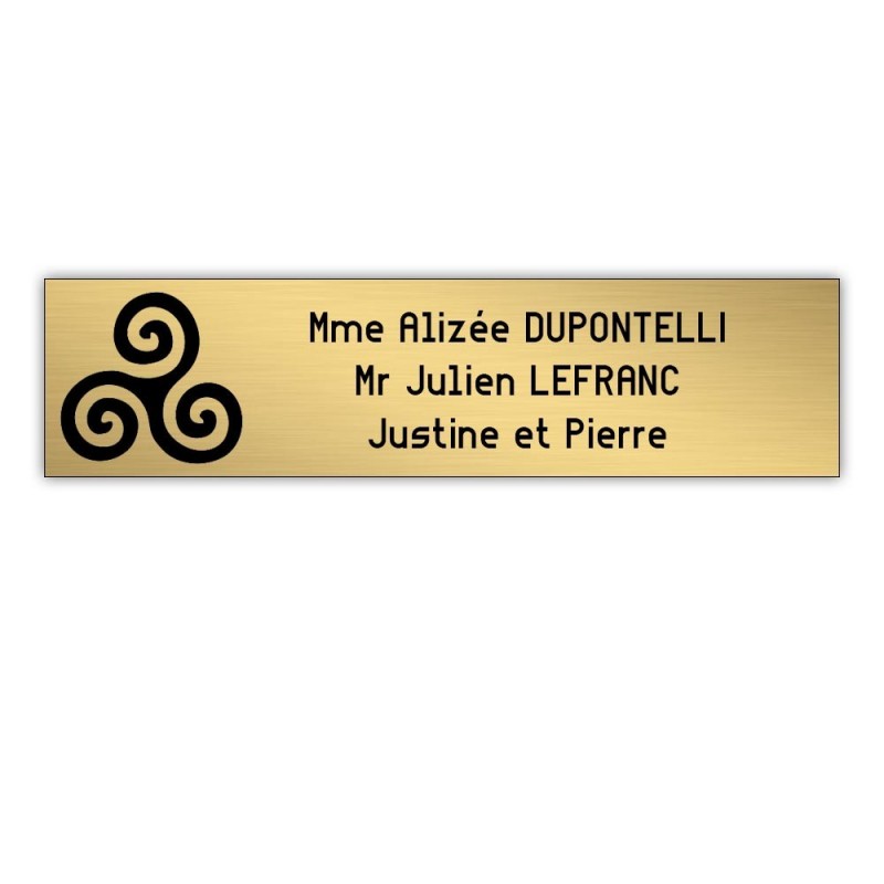 Plaque boite aux lettres Decayeux TRISKELL (100x25mm) or brossé lettres noires - 3 lignes Plaque boite aux lettres Decayeux TRISKELL (100x25mm) or brossé lettres noires - 3 lignes