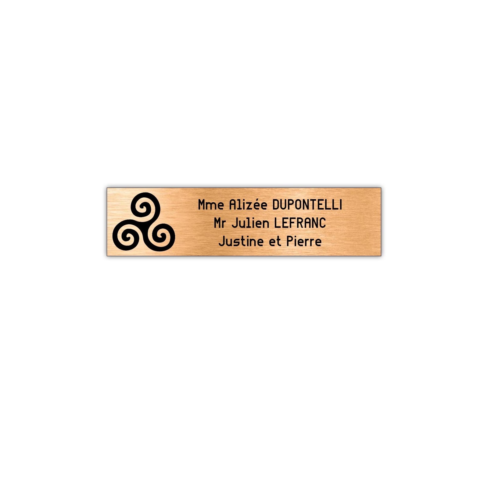 Plaque boite aux lettres Decayeux TRISKELL (100x25mm) cuivre lettres noires - 3 lignes