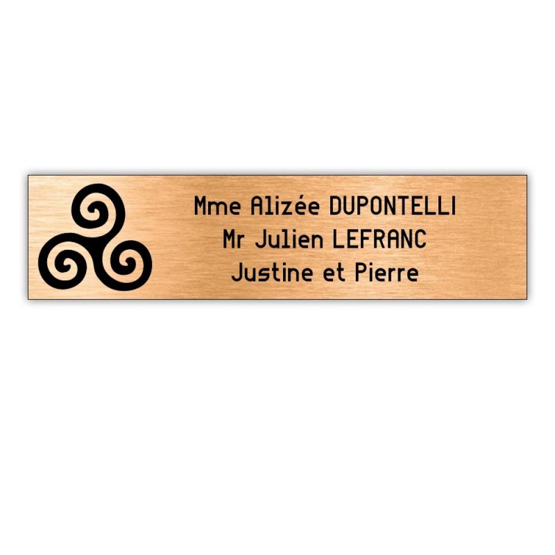 Plaque boite aux lettres Decayeux TRISKELL (100x25mm) cuivre lettres noires - 3 lignes Plaque boite aux lettres Decayeux TRISKELL (100x25mm) cuivre lettres noires - 3 lignes