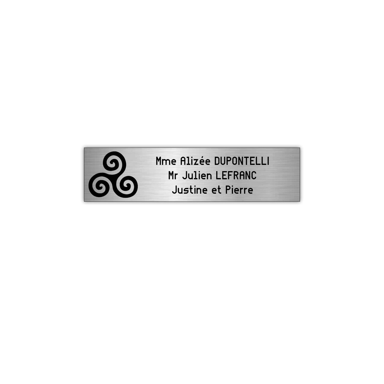 Plaque boite aux lettres Decayeux TRISKELL (100x25mm) gris argent lettres noires - 3 lignes