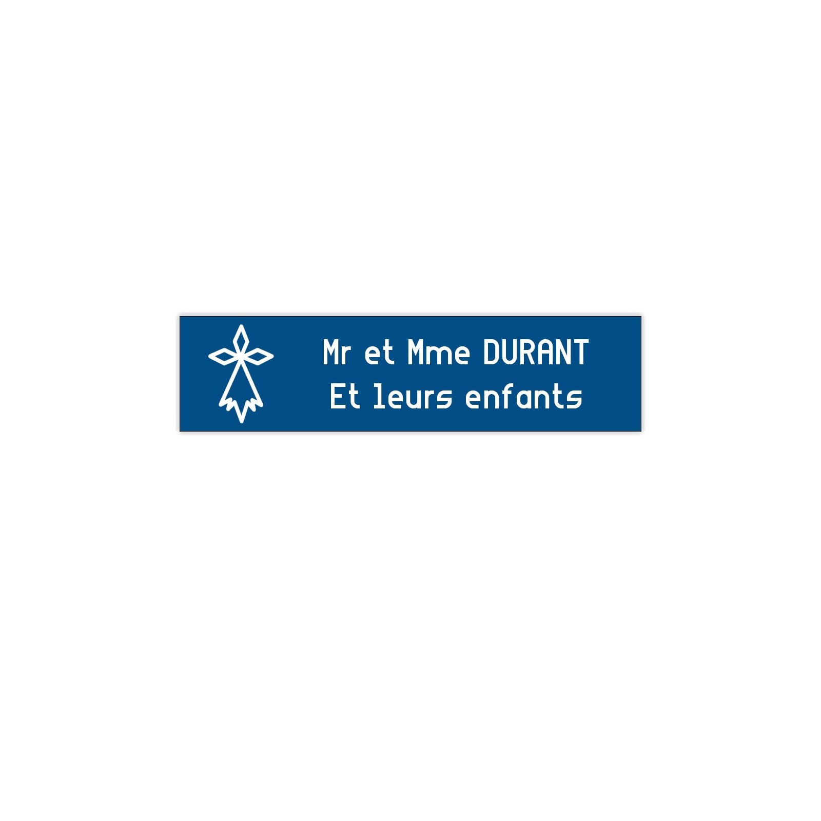 Plaque boite aux lettres Decayeux HERMINE (100x25mm) bleue lettres blanches - 2 lignes