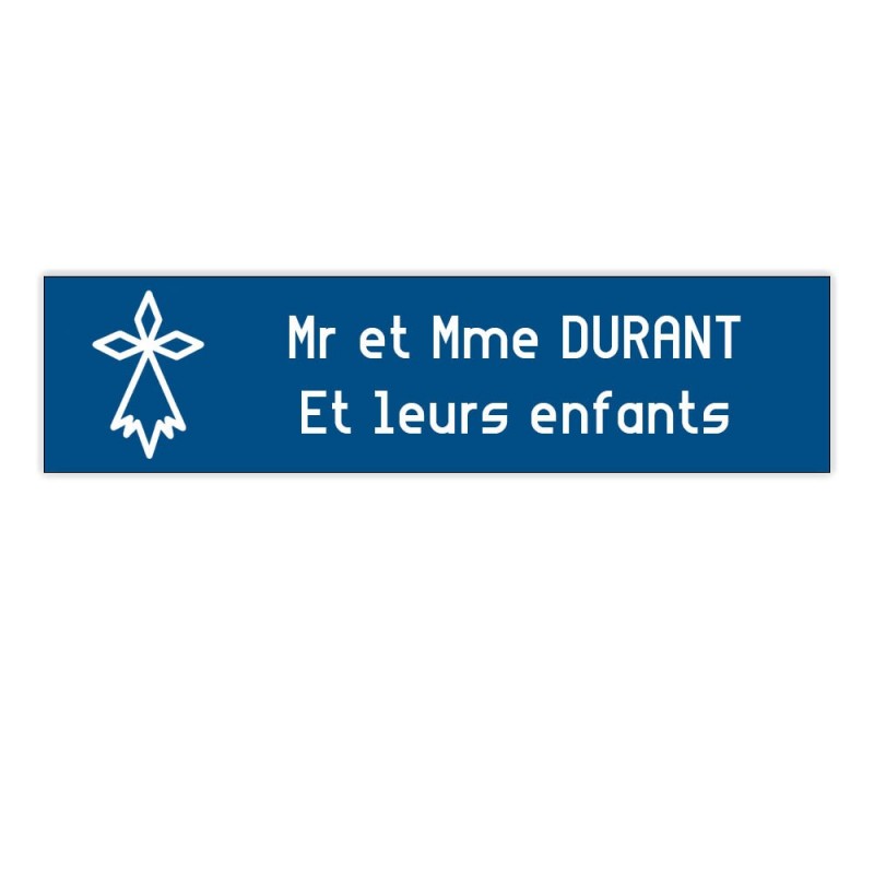Plaque boite aux lettres Decayeux HERMINE (100x25mm) bleue lettres blanches - 2 lignes Plaque boite aux lettres Decayeux HERMINE (100x25mm) bleue lettres blanches - 2 lignes