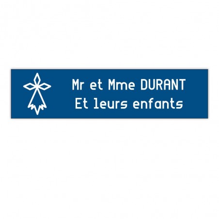 Plaque boite aux lettres Decayeux HERMINE (100x25mm) bleue lettres blanches - 2 lignes