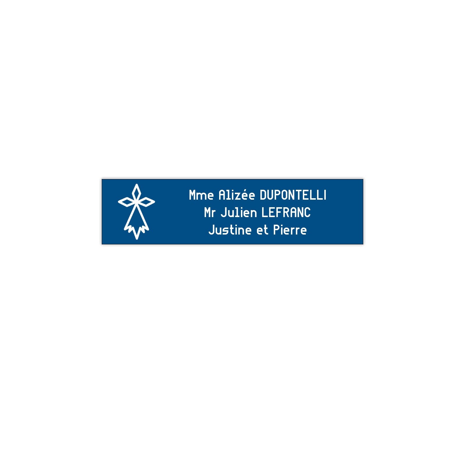 Plaque boite aux lettres Decayeux HERMINE (100x25mm) bleue lettres blanches - 3 lignes