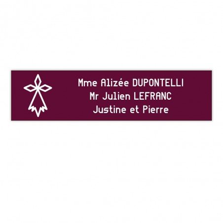 Plaque boite aux lettres Decayeux HERMINE (100x25mm) bordeaux lettres blanches - 3 lignes