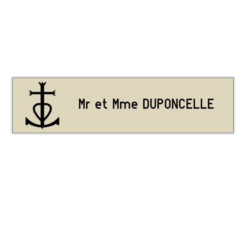 Plaque boite aux lettres Decayeux CROIX CAMARGUAISE (100x25mm) beige lettres noires - 1 ligne