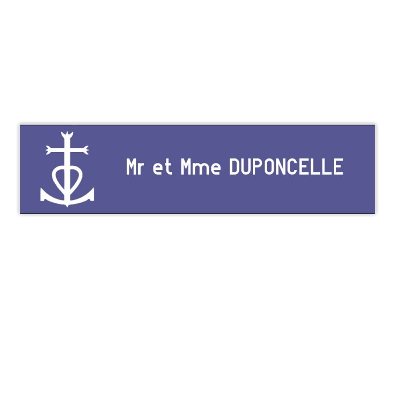 Plaque boite aux lettres Decayeux CROIX CAMARGUAISE (100x25mm) violette lettres blanches - 1 ligne