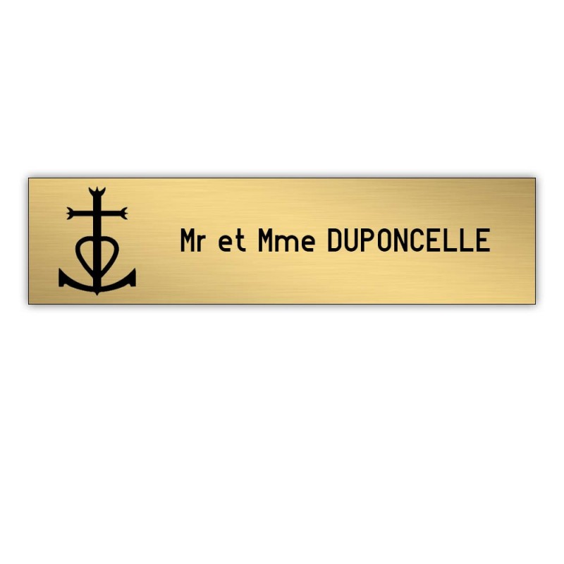 Plaque boite aux lettres Decayeux CROIX CAMARGUAISE (100x25mm) or brossé lettres noires - 1 ligne Plaque boite aux lettres Decayeux CROIX CAMARGUAISE (100x25mm) or brossé lettres noires - 1 ligne